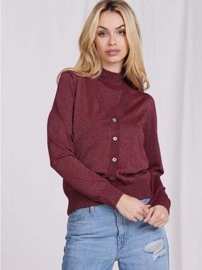 MINNIE ROSE Merlot Sparkle Cardigan New With Tags